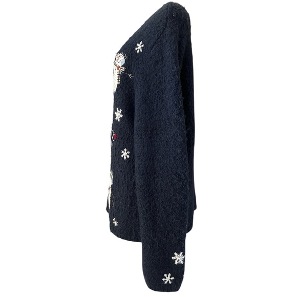 Croft & Barrow Vintage Christmas Cardigan Sweater Snowman Navy L - Picture 3 of 10